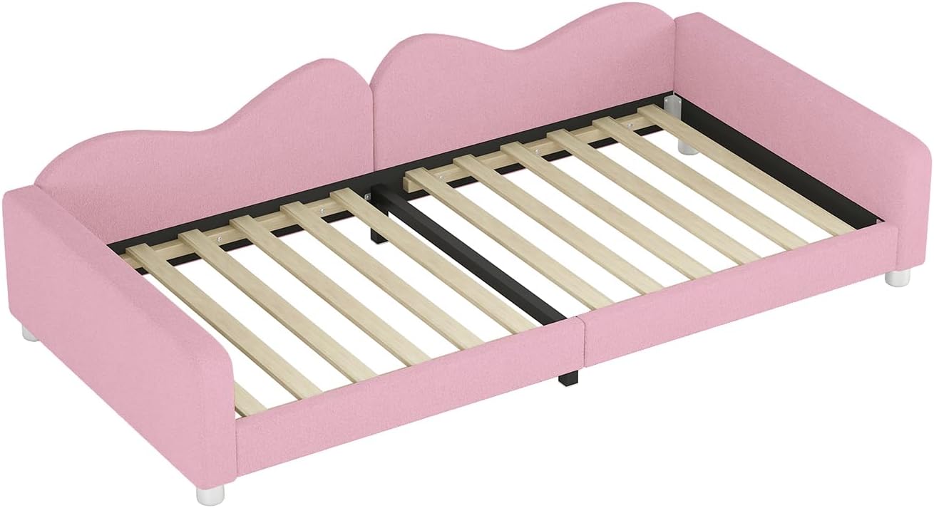 Kinderbedkussen Bed - Slaapbank Frame - Teddy Doek Multifunctionele - Rugleuning Armleuning Zacht Bed - Eugdbed Gastenbed - 90*200 cm - 01 Roze