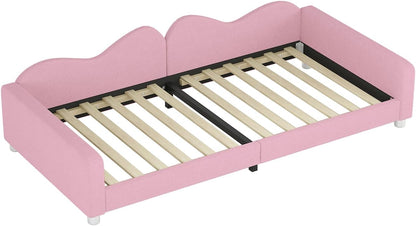 Kinderbedkussen Bed - Slaapbank Frame - Teddy Doek Multifunctionele - Rugleuning Armleuning Zacht Bed - Eugdbed Gastenbed - 90*200 cm - 01 Roze