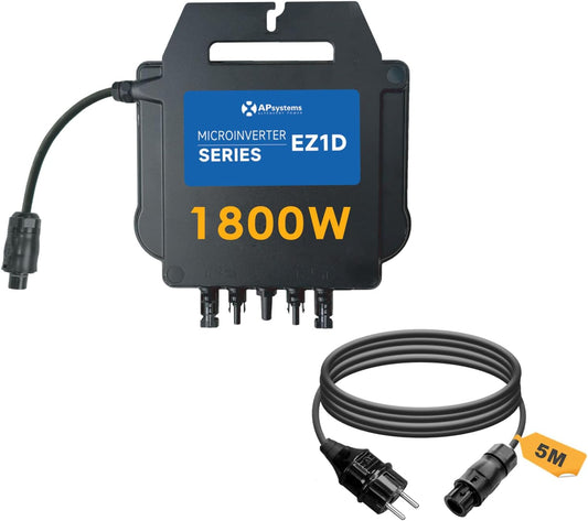 APsystems® Microomvormer EZ1D 1800W incl. geïntegreerd WLAN & Bluetooth en VDE-relais, plug & play ideaal voor balkonkrachtcentrale (met aansluitkabel)