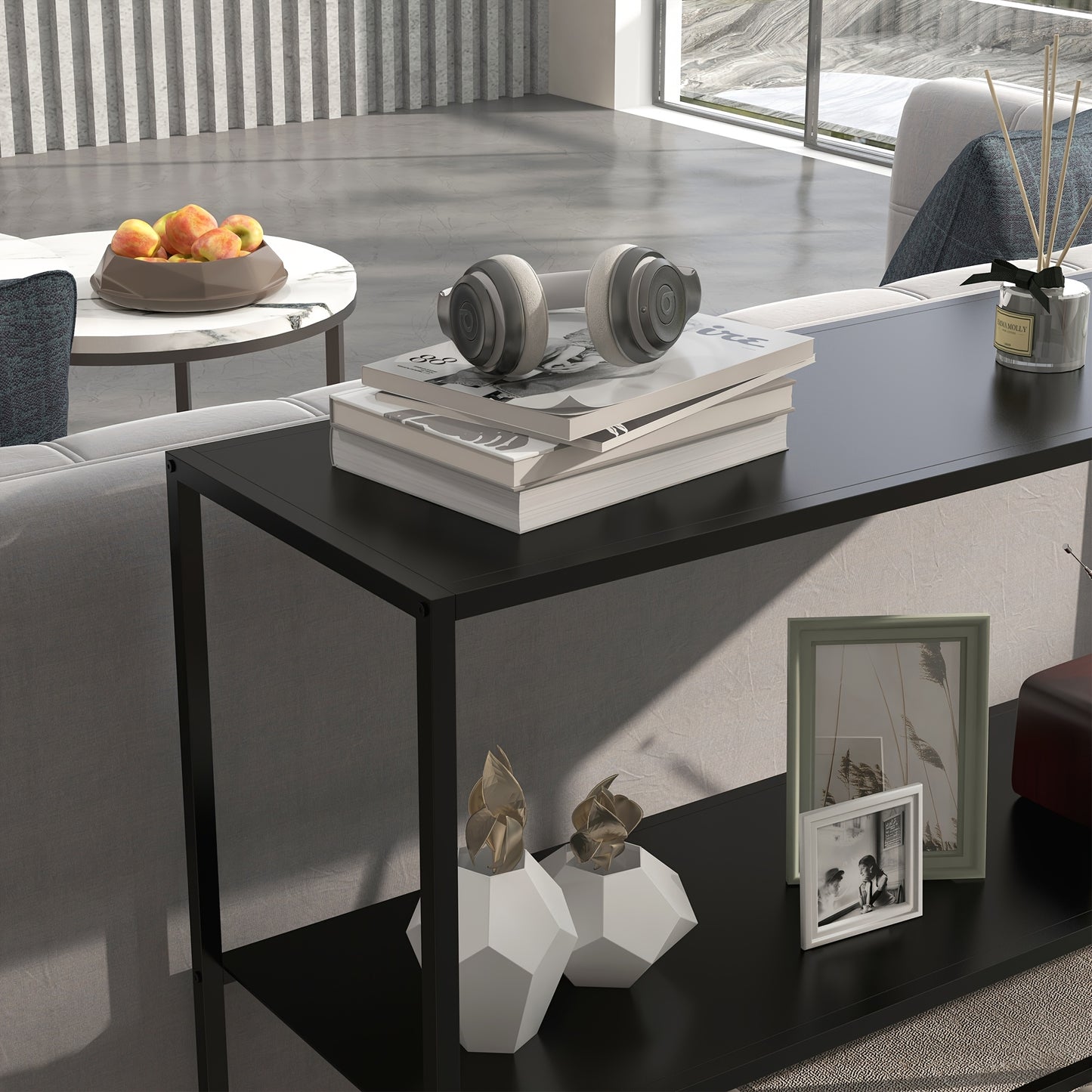 Sidetable – Wandtafel – Haltafel – Bijzettafel – Opbergrek – Met Stalen Frame – Anti-Kantel Bescherming – 90x30x75 cm