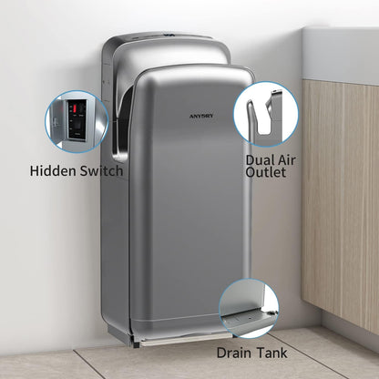 anydry 2005H Handdroger, Commerciële Elektrische Handdroger, met HEPA-filter, Super Krachtig, 7-10 Seconden om te Drogen, 1750-2050W (Zilver)