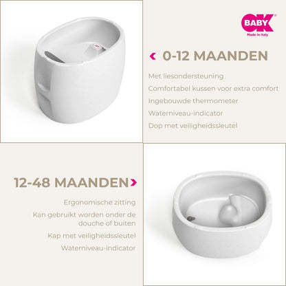 OKBABY Unica - Badkuip 0-4 jaar met dubbel gebruik, ingebouwde thermometer en ergonomische ondersteuning - Badkuip en minizwembad voor kinderen - Graniet