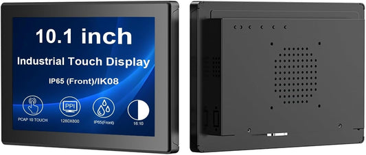 VSDISPLAY 10,1 inch industrieel touchscreen, 1280 x 800, 250 nits, IP65 frontbescherming, 10-punts capacitieve touch, groot temperatuurbereik, metalen structuur