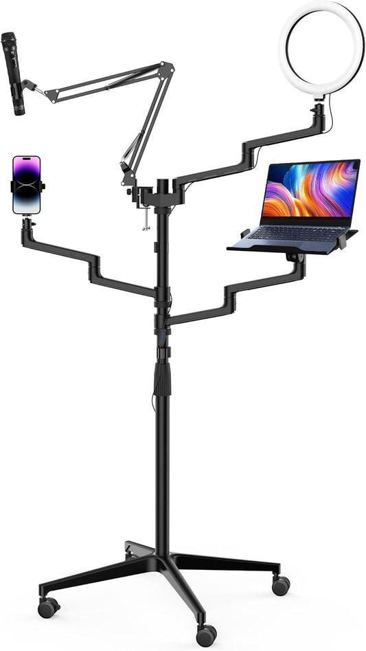 4-In-1 Statief – Camerastatief – Fotostatief – Smartphonehouder – Ringlichtstatief – Op Wielen – Geschikt Voor Schermen 17-32 Inch