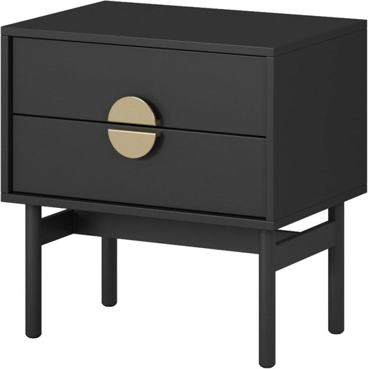Selsey Nachtkastje Bijzetkast Bijzettafel Nachtkastje 55 cm met 2 laden zwart stalen frame Stoon