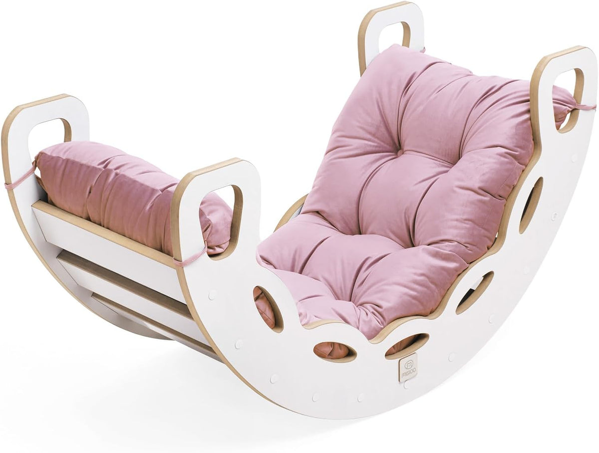 MISIOO Rocker Rocker For Children - Baby Rocker With Rounded Edges For Safety - White MDF - Laminated Surface - Incl. Climbing Wall/Slide/Cushion - 90x41x50cm - Rocker Baby - QUORE