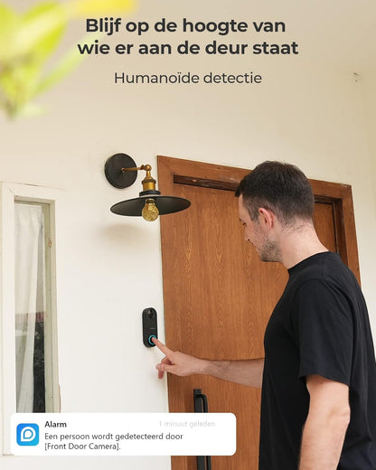 Deurbel Camera - Beveiligingscamera - Camerabewaking - Draadloos - met 2K - Super HD Video - 180° Diagonaal Beeld - Tweerichtingsaudio - Persoonsdetectie - Waterdicht - Waarschuwingen - Werkt met Alexa -  Wit