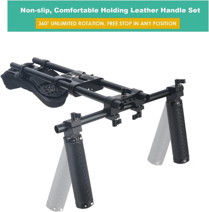 NICEYRIG Camera Schouder Rig met 15mm Schouderpad Ondersteuningssysteem voor DSLR Camera Cinema Camcorder, Mount Rig met Basisplaat, Aluminium 15mm Rod, Handvat Set - 435