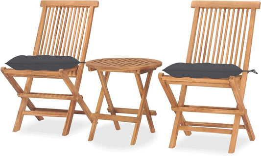 Folding Garden Dining Set 3 Pieces Teak Wood Cushions 4# Garden Furniture Set Dining Tables Patio - QUORE