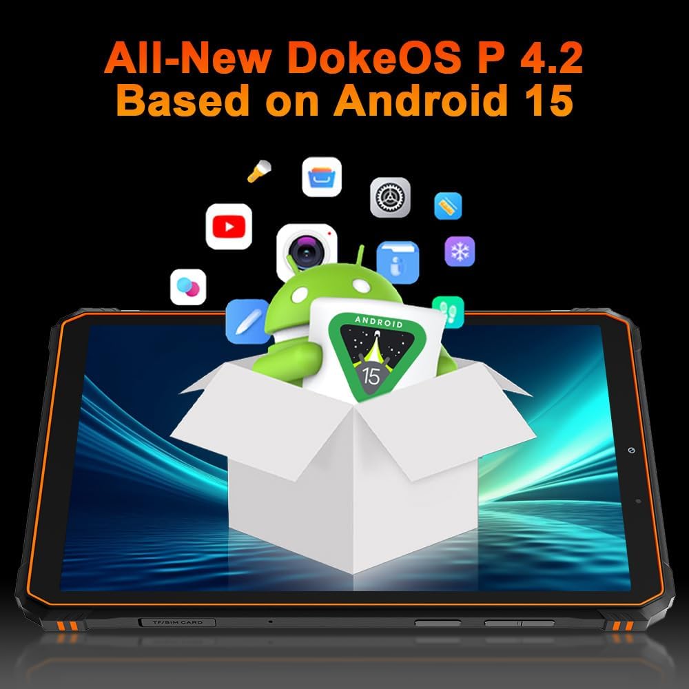 Blackview Active 5 Rugged Tablet met Android 15, 8 inch, 24 GB + 128 GB + 2 TB tablet, 6600 mAh robuuste smartphone, luidspreker 2 W x 2, IP68/69K robuuste tablets, Dual SIM, 4G LTE, 5G wifi, GPS, OTG