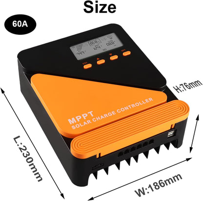 SolaMr 60A MPPT Zonne-laadregelaar 12/24V Automatische Parameter Instelbaar met LCD-scherm en Dubbele USB-Poort Zonnepaneel Batterijregelaar voor Gel Verzegelde natte en Lithium Batterij-GM-D60A