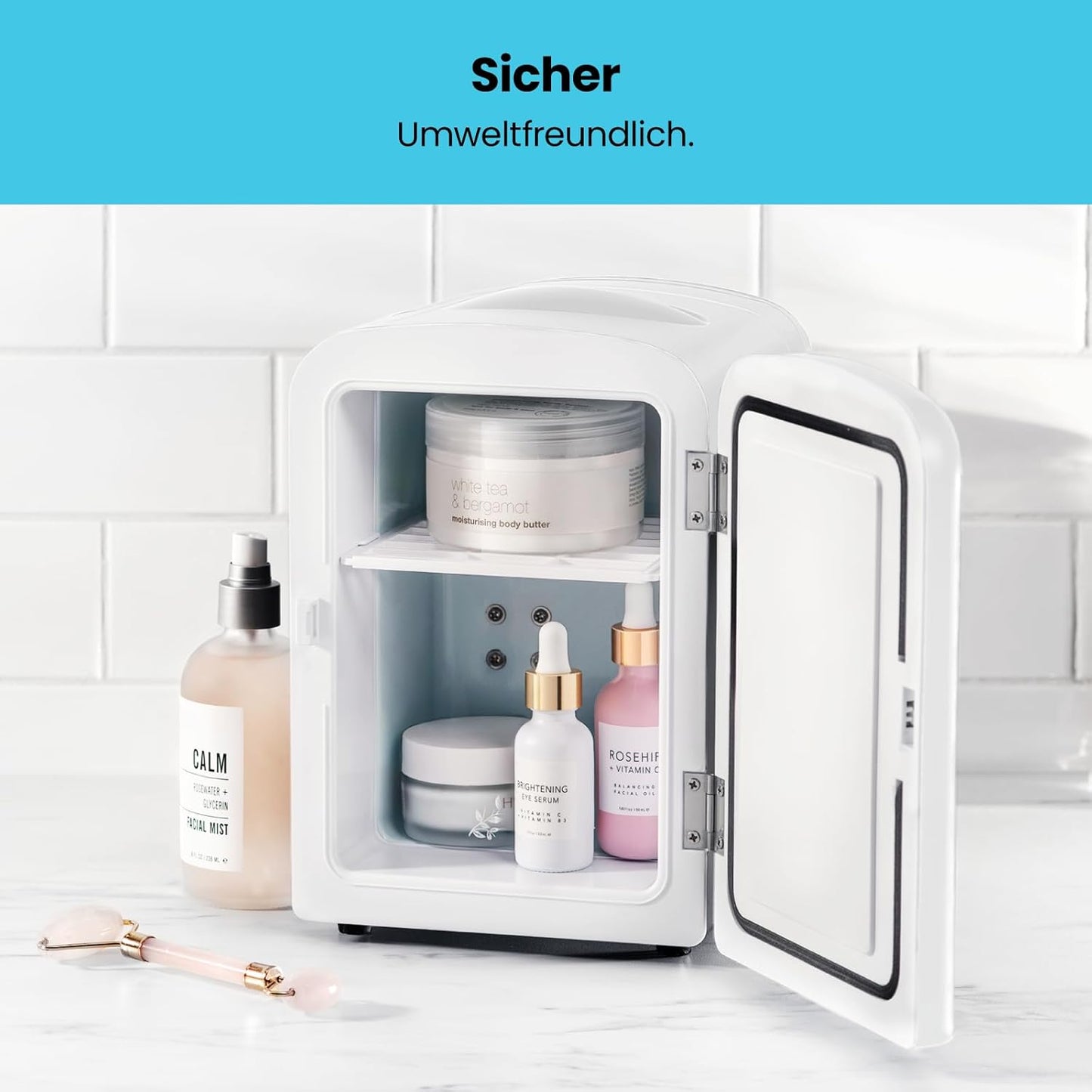 Iceman Draagbare mini-koelkast, koelt en verwarmt, kleine koelkast met 4 liter, 6 vakken voor cosmetica, snacks, make-up, AC/DC-stroom, huis/auto/slaapkamer