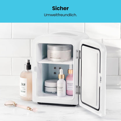 Iceman Draagbare mini-koelkast, koelt en verwarmt, kleine koelkast met 4 liter, 6 vakken voor cosmetica, snacks, make-up, AC/DC-stroom, huis/auto/slaapkamer