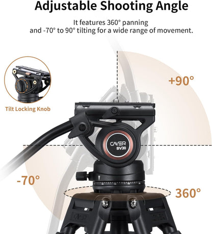 Videostatief – Camerastatief – Filmstatief – DSLR Statief – 162,5 cm Aluminium – 360° Vloeistofkop en Mid-Level Spreader