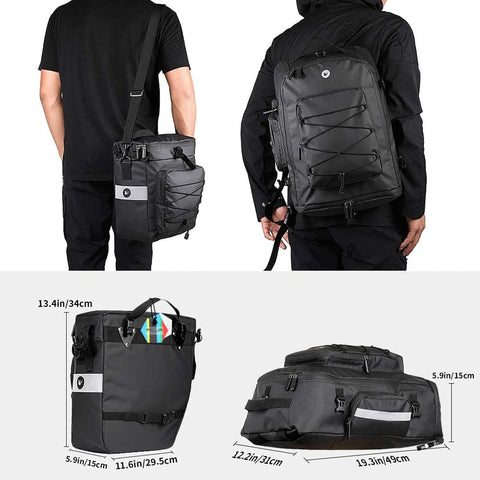 Fietstas - Fietstassen - Dubbele Fietstas - Multifunctioneel Bagagedragertas - Scheurvast - Grote Bagagetassen - met Regenhoes - 75L - PVC - Zwart