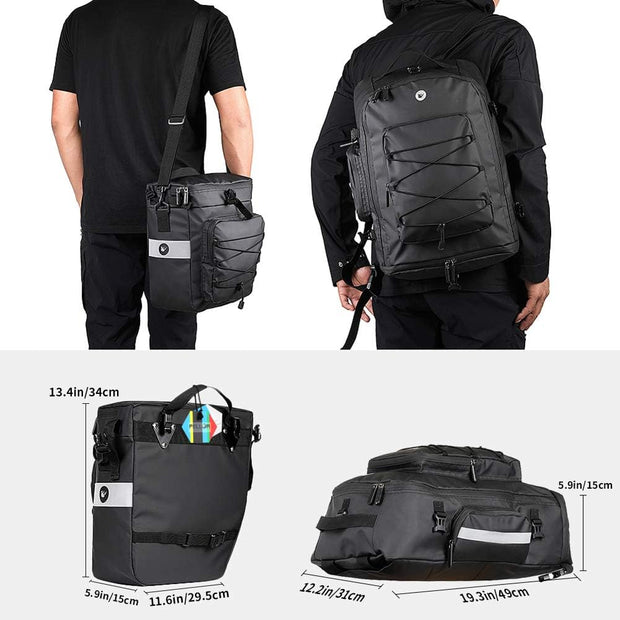 Fietstas - Fietstassen - Dubbele Fietstas - Multifunctioneel Bagagedragertas - Scheurvast - Grote Bagagetassen - met Regenhoes - 75L - PVC - Zwart