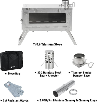 POMOLY Ti 0.6 Lichte titanium kachel, draagbaar, voor camping, outdoor, 3 m slang