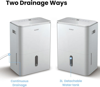COMFEE luchtontvochtiger Easy Dry 16L/dag, 4 modi, luchtbevochtiger aangesloten, watertank 3 l, wasdroger, swingfunctie, voor ruimtes van 32㎡/80 m³