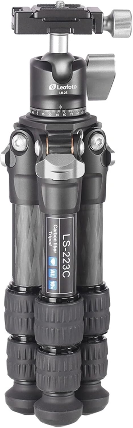 Leofoto - Ranger - Carbon statief met kogelkop - Poten in 3 hoeken verstelbaar - Ideaal voor macrofotografie - LS-223C+LH-25 Black