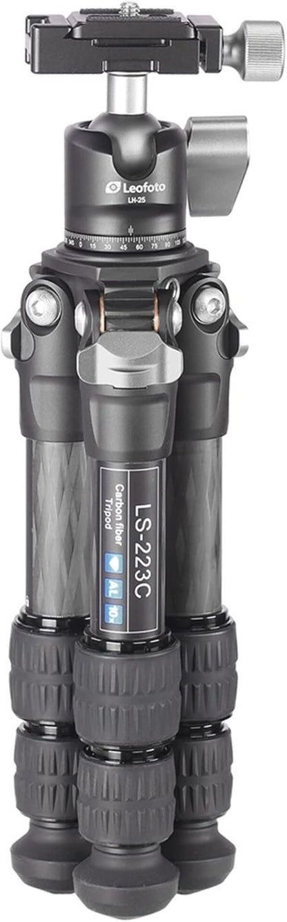 Leofoto - Ranger - Carbon statief met kogelkop - Poten in 3 hoeken verstelbaar - Ideaal voor macrofotografie - LS-223C+LH-25 Black