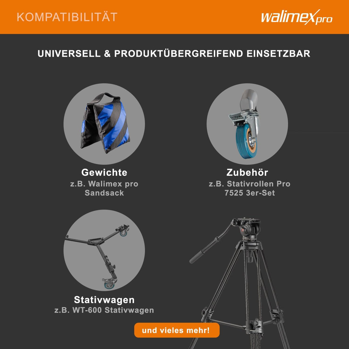 walimex pro EI-9901 Pro videostatief met opbergtas en snelwisselplaat, 134 cm