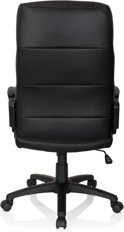 hjh OFFICE Futura 100 738113 directiestoel van kunstleer, zwart, draaistoel met wielen en kantelfunctie, in hoogte verstelbaar