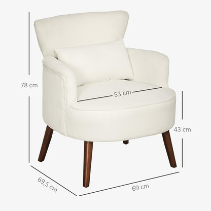 HOMCOM Lounge Chair with Armrests, Upholstered Chair with Cushion, Cord Look Armchair Wooden Legs Reading Chair for Living Room, Bedroom, Cream White HOMCOM Lounge Chair with Armrests - QUORE