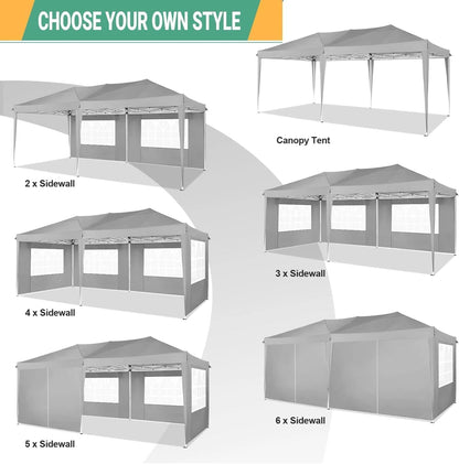COBIZI Vouwpaviljoen, 3 x 6 m, waterdicht, stabiel, outdoor partytent, 3 x 6 m, met 6 zijwanden, anti-uv tuinpaviljoen, pop-up campingpaviljoen, voor bruiloften, buiten, tuin, feest, markt, grijs