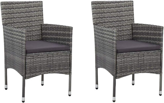 Set of 2 modern garden chairs made of rattan with grey cushions, outdoor chair made of poly rattan and weatherproof steel, ergonomic design with curved backrest - QUORE