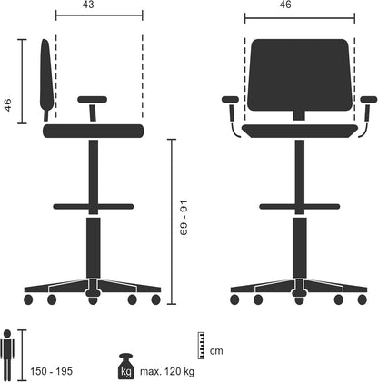 HJH OFFICE 760008 werkstoel TOP Work 108 netstof zwart ergonomische stoel met ring voetsteun
