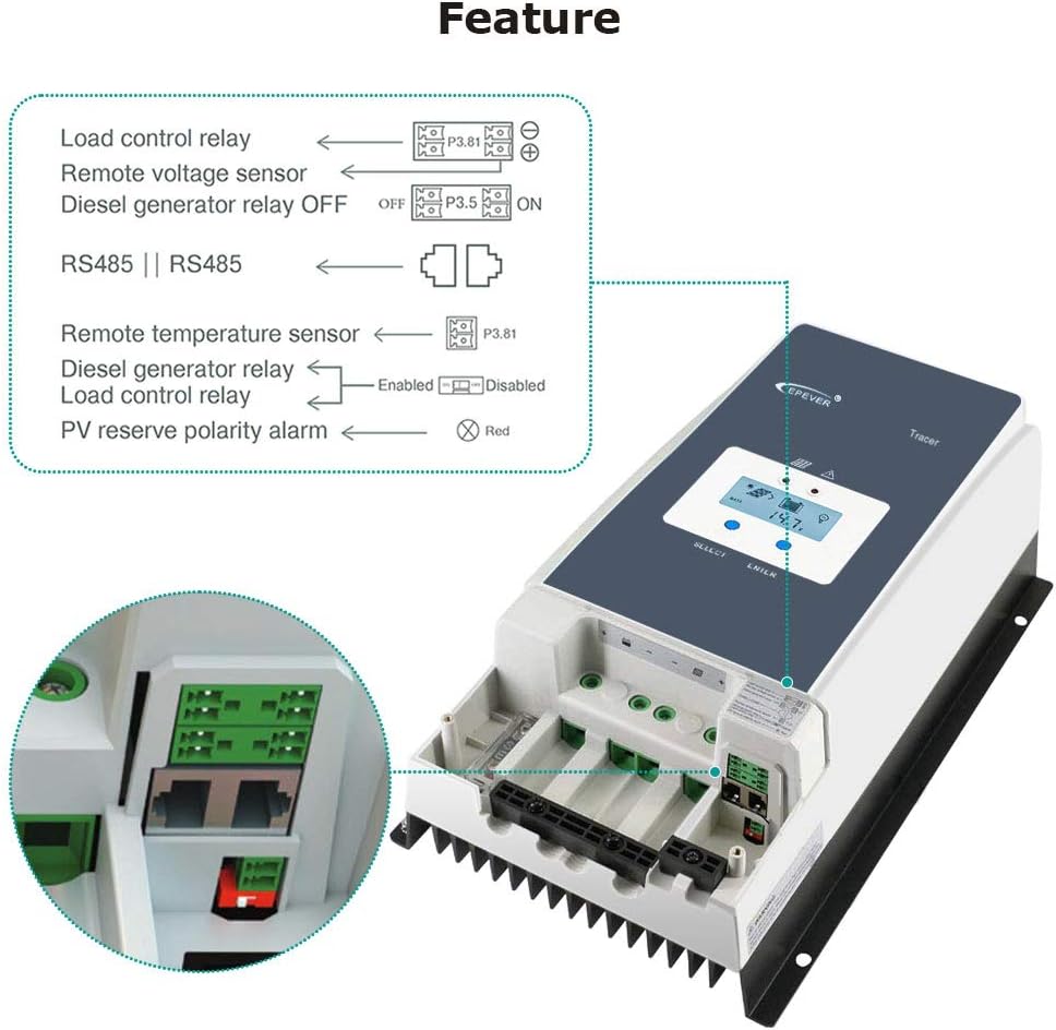 EPEVER 100A MPPT Solar Charge Controller 12V/24V/36V/48V met LCD Display, Open Circuit Voltage tot 150V voor Verzegeld, GEL, Overvloed en Gebruiker Tracer 10415AN