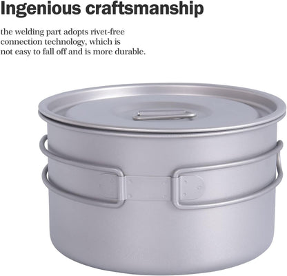 iBasingo Camping Kookpot Set 1.2L & 1.8L & 2.4L Outdoor Titanium Kookgerei Saus Pot Solo Hot Pot Lichtgewicht Draagbare Reizen Steelpan Koken Kit Backpacken Apparatuur Ti2109C