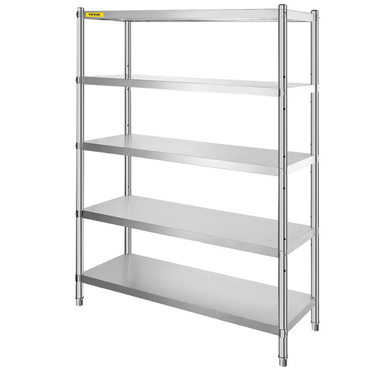 VEVOR Stainless Steel Shelving 48x18.5 Inch 5 Tier Adjustable Shelf Storage Unit Stainless Steel Heavy Duty Racks for Kitchen Commercial Office Garage Storage 350 Lbs Per Shelf