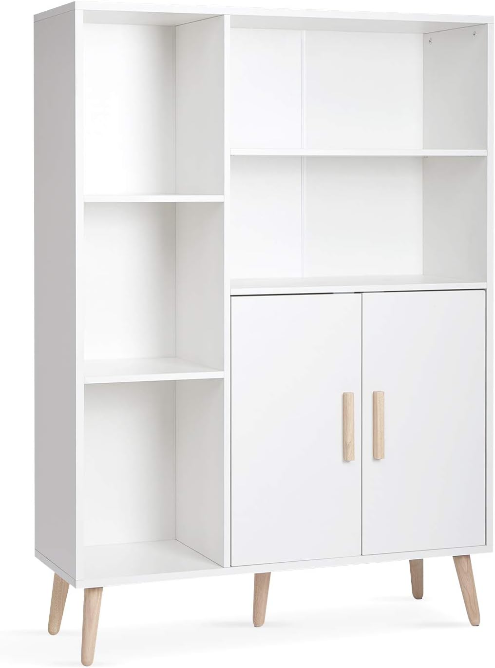 Meerveil Sideboard, commode met 2 deuren en 5 vakken, verstelbare plank, hout, voor woonkamer, slaapkamer, keuken, 85 x 30 x 120 cm, wit