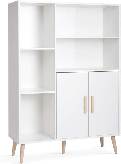 Meerveil Sideboard, commode met 2 deuren en 5 vakken, verstelbare plank, hout, voor woonkamer, slaapkamer, keuken, 85 x 30 x 120 cm, wit