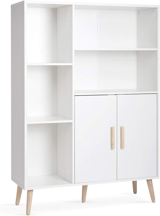 Meerveil Sideboard, commode met 2 deuren en 5 vakken, verstelbare plank, hout, voor woonkamer, slaapkamer, keuken, 85 x 30 x 120 cm, wit
