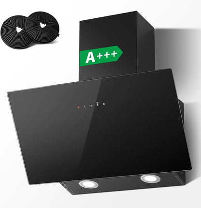Afzuigkap 60 cm Zwart Glas – Schuine Afzuigkap – Wandafzuigkap – Schouwkap – Kopvrije Afzuigkap – 400 m³/h Afzuigvermogen – A+++ Energieklasse