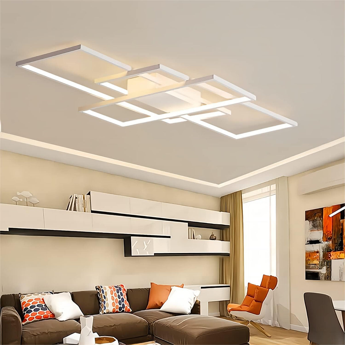 LED Plafondlamp, Moderne LED-Plafondlamp Wit 110cm met Afstandsbediening, Dimbaar Geometrisch Design Smart Lampen Woonkamer Plafond, Plafondverlichting voor Kantoor, Keuken, Slaapkamer