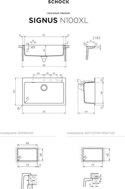 Schock Primus N100 x l AP 51 Onderbouwgootsteen Sink, rechthoekig, antraciet, rechthoekig, 720 x 384 mm