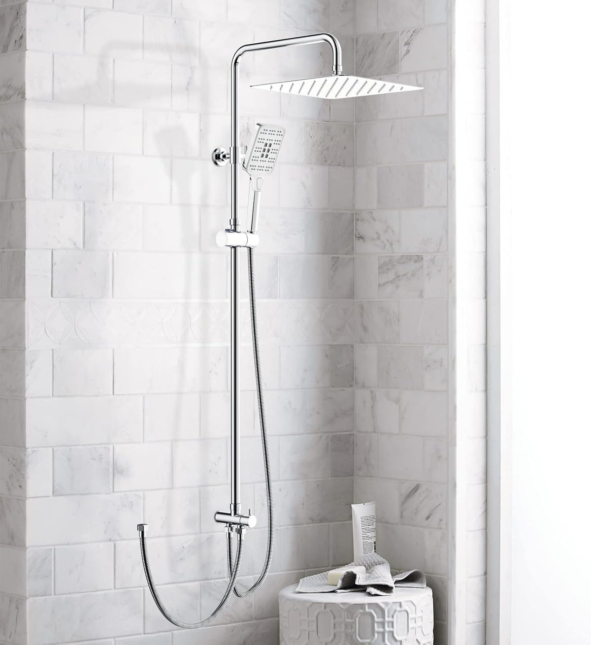 Vierkante Regendouche – Douche Systeem – Douche Set – Regendoucheset – Handdouche – 30x30 cm – 3-standen Handdouche – Verstelbare RVS Doucherail