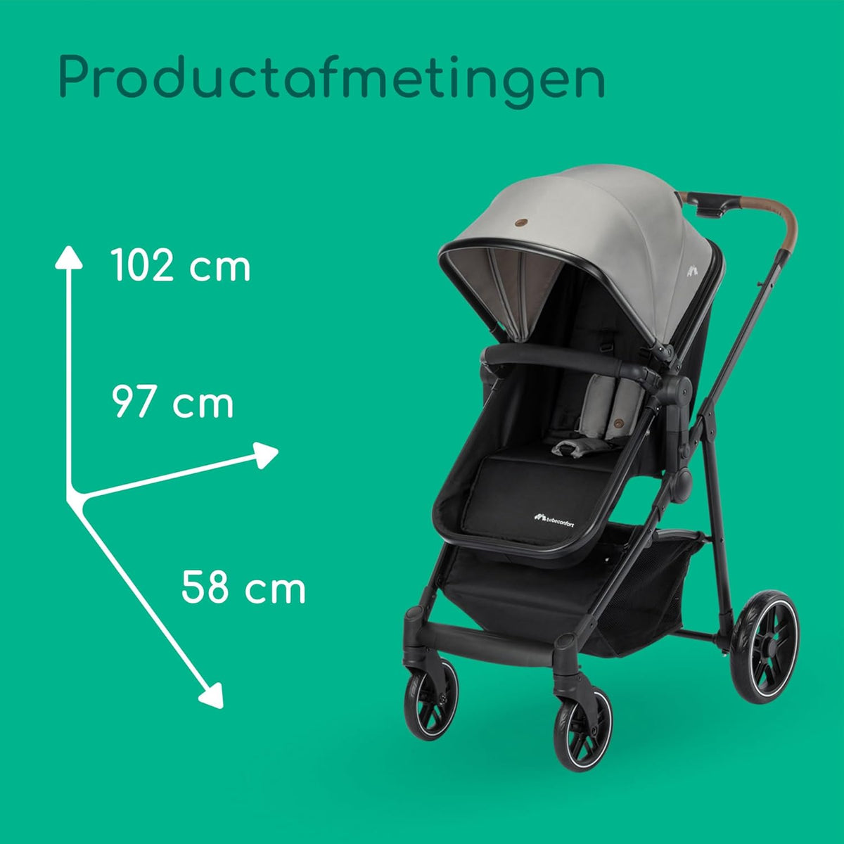 Bebeconfort Haze Trio Lux, 3 in 1 Kinderwagen Set Met Autostoeltje (i-Size), 0-4 jaar (max. 22 kg), 2-in-1-Zitting, Vlakke Ligstand, Compact Inklapbaar, Lichtgewicht Combi Wandelwagen, Tinted Grey