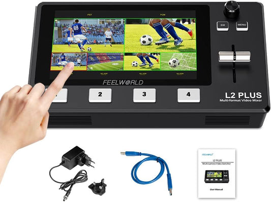 Multicamera Videoswitcher – Videomixer – Videoswitcher – Live Switcher – Videoschakelaar – 4 x HDMI Ingangen – 5,5 Inch LCD Touchscreen met PTZ Bediening en Chroma Key
