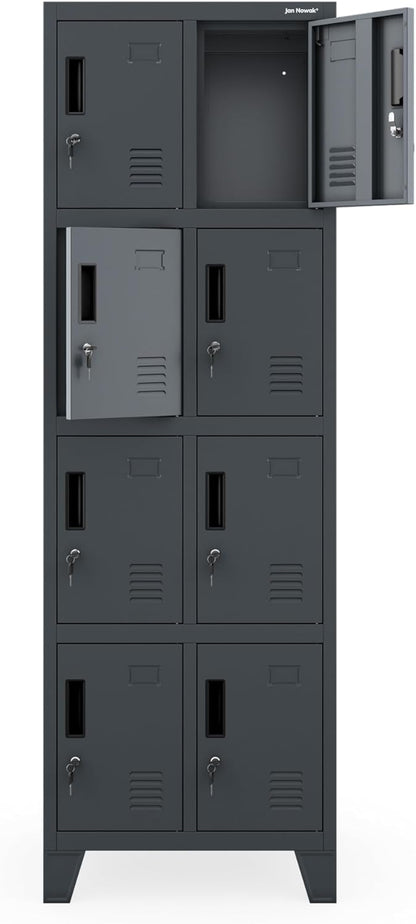 Jan Nowak metal school locker with 8 separate compartments lockable spindle box for school and dressing room with ventilation label holders and locks compact locker cabinet 172 x 56 x 45 cm - QUORE