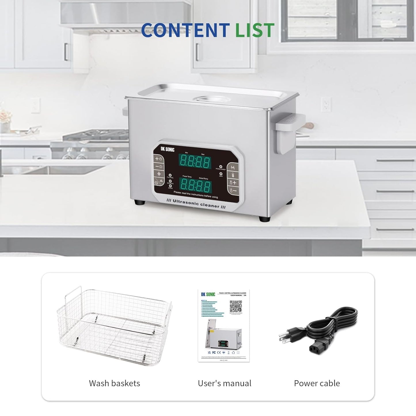 DK SONIC Professionele Ultrasone Cleaner 4L, 120W Precisie Ultrasone Sieraden Cleaner met Timer, Verwarming & Aanraakbediening, Multi-Toepassing voor Brillen, Kettingen, Horloges (Inclusief Mand)