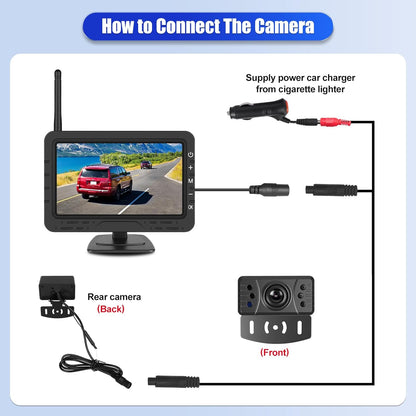 OiLiehu Draadloze Digitale Achteruitrijcamera, IP68 Infrarood Nachtzicht, 1080P Draadloze Camera Set met 4.3" IPS Monitor, Met Parkeerhulplijnen