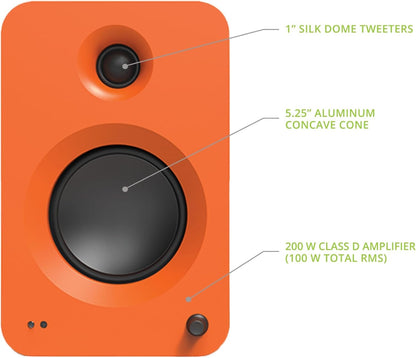 Actieve Stereospeaker Set – Speakerset – Stereospeakers – TV Speakers – Boekenplankspeakers – Set Van 2, Mat Oranje – 200W Vermogen – HDMI ARC Met CEC