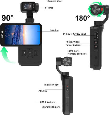 Handheld Videocamera – Camcorder – Vlogcamera – Filmcamera – Opnamecamera – 5K Resolutie – 3-Assige Stabilisatie