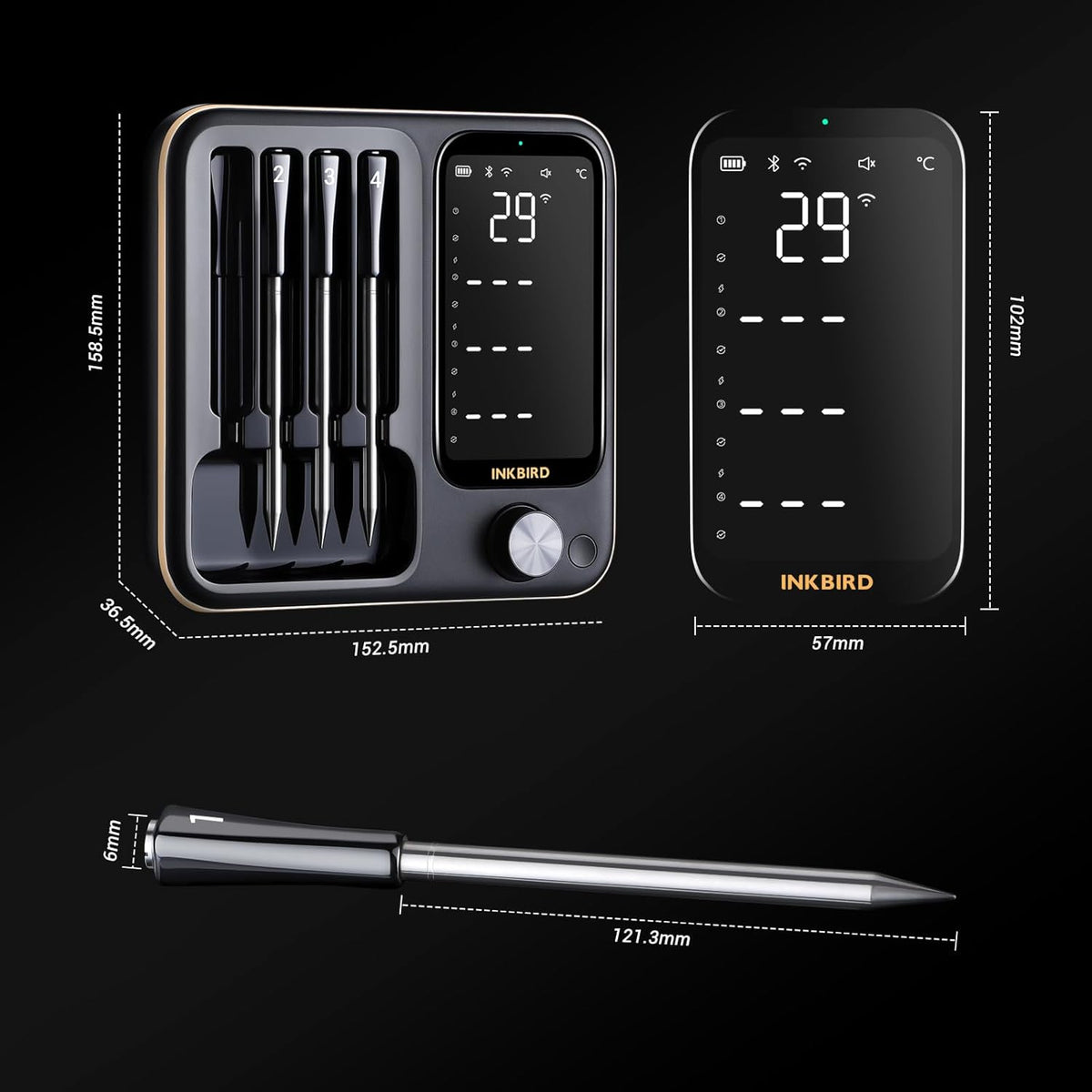 INKBIRD Wireless Meat Thermometer with 4 Probes for Oven,Kitchen,Barbecue,WiFi Bluetooth BBQ Thermometer with APP,Waterproof