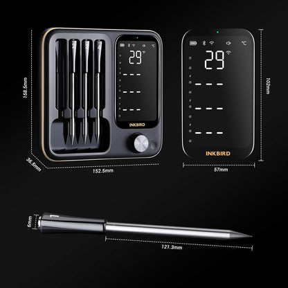 INKBIRD Wireless Meat Thermometer with 4 Probes for Oven,Kitchen,Barbecue,WiFi Bluetooth BBQ Thermometer with APP,Waterproof