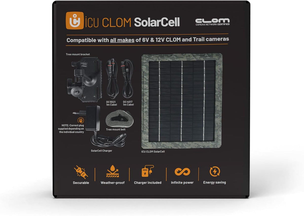 icusun Zonnepaneel voor wildcamera's, 5,4 watt, veilig en weerbestendig, incl. oplader